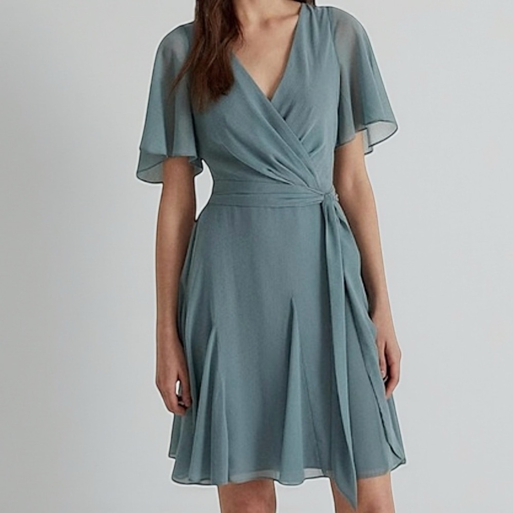 Lauren Ralph Lauren Dusty Blue Wrap Midi Dress